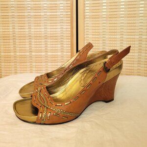 TARYN BY TARYN ROSE Open Toe Brown Wedge Heels Platform